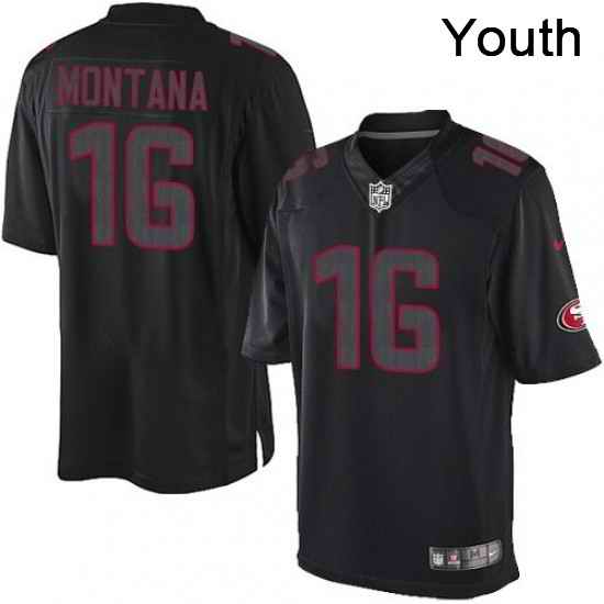 Youth Nike San Francisco 49ers 16 Joe Montana Limited Black Impact NFL Jersey